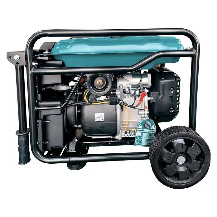 Könner & Söhnen Stromerzeuger KS 6500iEG - Nennleistung: 6 kW, Tankvolumen: 17 l - Tragbarer Generator mit türkisfarbenem Kraftstofftank, schwarzem Rahmen und Rädern.