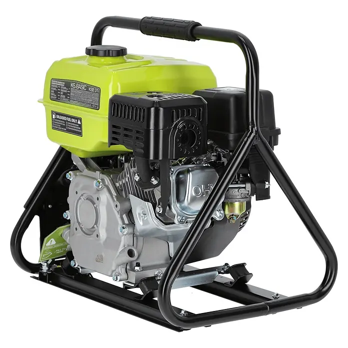 Könner & Söhnen Stromerzeuger KSB 31i - Nennleistung: 2,8 kW, Tankvolumen: 5 l - Ein tragbarer Generator mit hellgrünem Kraftstofftank, schwarzem Schutzrahmen und silbernen Motorbauteilen.