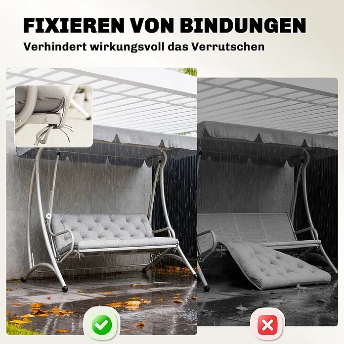 Outsunny Bankauflage - Hollywoodschaukel, 1 Stk., 100% Polyester, Hellgrau - Graues Schaukelkissen mit Bändern fixiert, verhindert Verrutschen.