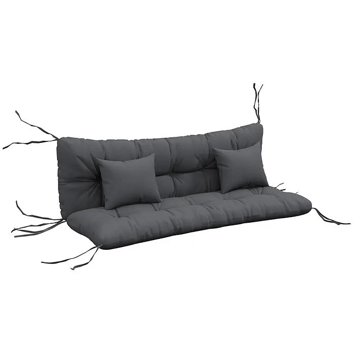 Outsunny Bankauflage - Hollywoodschaukel, 1 Stk., PP-Baumwolle, Polyester, Dunkelgrau - Graues getuftetes Bankkissen mit zwei passenden Kissen und Befestigungsbändern.