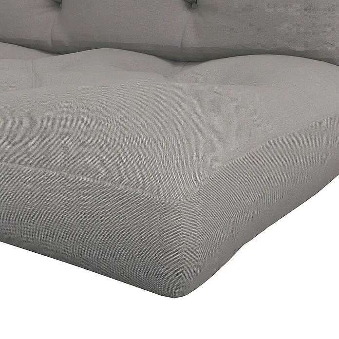 Outsunny Bankauflage Palettensitzpolster - 1 Stk., 100% Polyester, Hellgrau - Nahaufnahme eines hellgrauen Polstermöbelkissens mit sichtbarer Webstruktur und dezenter Knopfheftung.