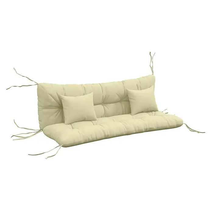 Outsunny Bankauflage Hollywoodschaukel - Hollywoodschaukel, 1 Stk., Polyester, Cremeweiß - Creme Outdoor-Schaukelkissen-Set mit Rückenlehne, Sitzpolster, zwei kleinen Kissen und Bindebändern.