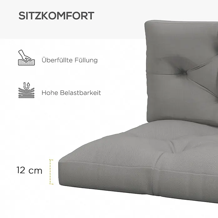 Outsunny Bankauflage Palettensitzpolster - 1 Stk., 100% Polyester, Hellgrau - Dickes, graues Outdoor-Kissen-Set mit 12 cm Polsterung für hohen Sitzkomfort und Belastbarkeit.