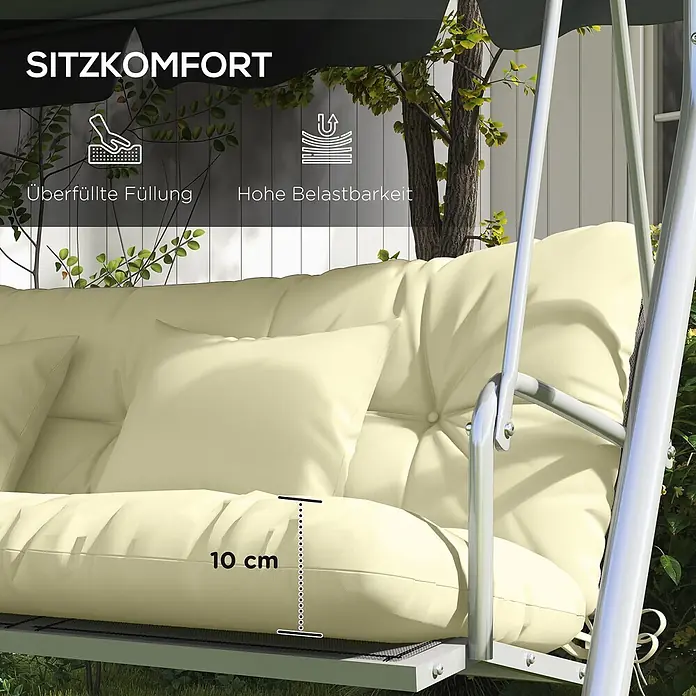 Outsunny Bankauflage Hollywoodschaukel - Hollywoodschaukel, 1 Stk., Polyester, Cremeweiß - Dickes, hellbeiges, gestepptes 10 cm Hollywoodschaukel-Sitzkissen, das Komfort und Belastbarkeit hervorhebt.