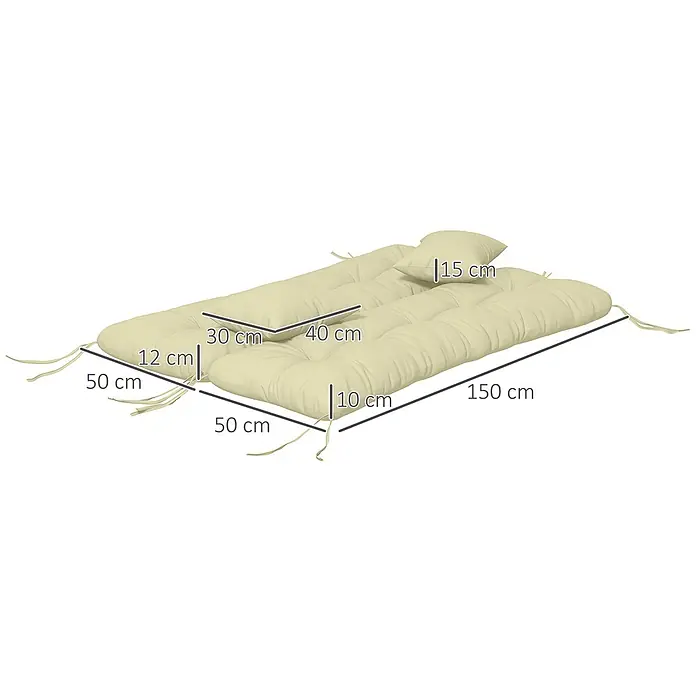 Outsunny Bankauflage Hollywoodschaukel - Hollywoodschaukel, 1 Stk., Polyester, Cremeweiß - Cremefarbenes, getuftetes Gartenkissen mit Bändern, mehrteilig, 150 cm lang und 50 cm breit, mit variierender Dicke.