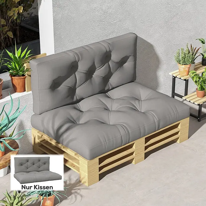 Outsunny Bankauflage Palettensitzpolster - 1 Stk., 100% Polyester, Hellgrau - Graue, gesteppte Sitz- und Rückenkissen für ein Palettensofa im Außenbereich.