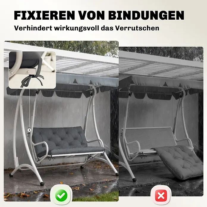 Outsunny Bankauflage - Hollywoodschaukel, 1 Stk., Polyester, Schaumstoff, Dunkelgrau - Graue Polster der Hollywoodschaukel sind mit Bändern fixiert und verrutschen nicht, was für Stabilität sorgt.