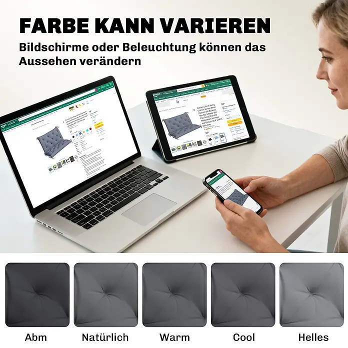 Outsunny Bankauflage - Hollywoodschaukel, 1 Stk., Polyester, Schaumstoff, Dunkelgrau - Dunkelgraues Steppkissen in verschiedenen Schattierungen, um zu zeigen, wie Bildschirm oder Beleuchtung das Aussehen verändern können.