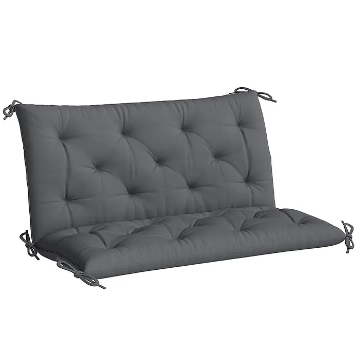 Outsunny Bankauflage - Hollywoodschaukel, 1 Stk., Polyester, Schaumstoff, Dunkelgrau - Dunkelgraues gestepptes Outdoor-Kissen mit integrierter Sitz- und Rückenlehne und Bindebändern zur Befestigung.
