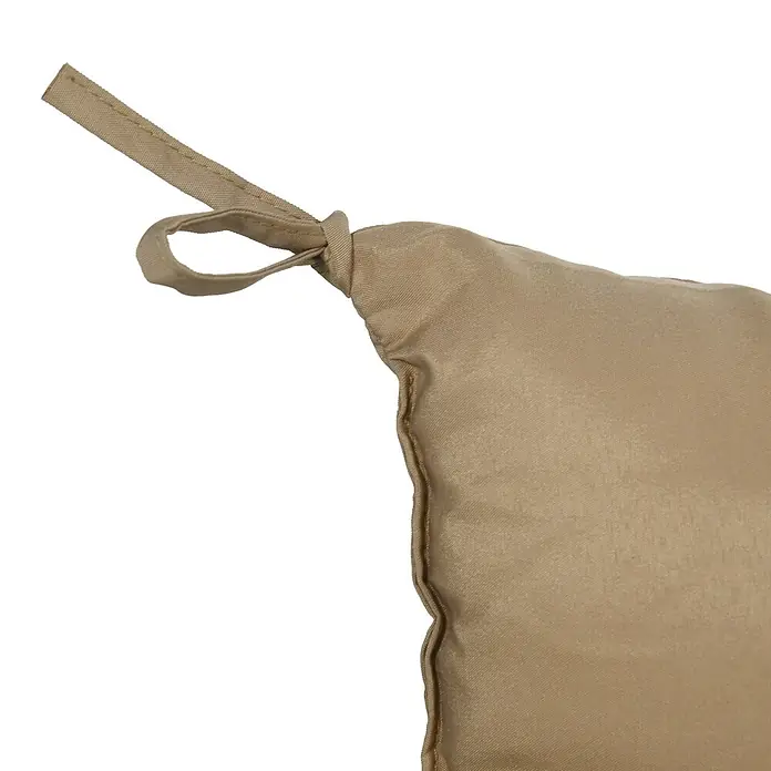 Outsunny Bankauflage - Gartenbank, 1 Stk., L x B x H: 150 x 98 x 8 cm, 100% Polyester, Khaki - Nahaufnahme einer beigefarbenen Kissen-Ecke mit einem Stoffbindeband.