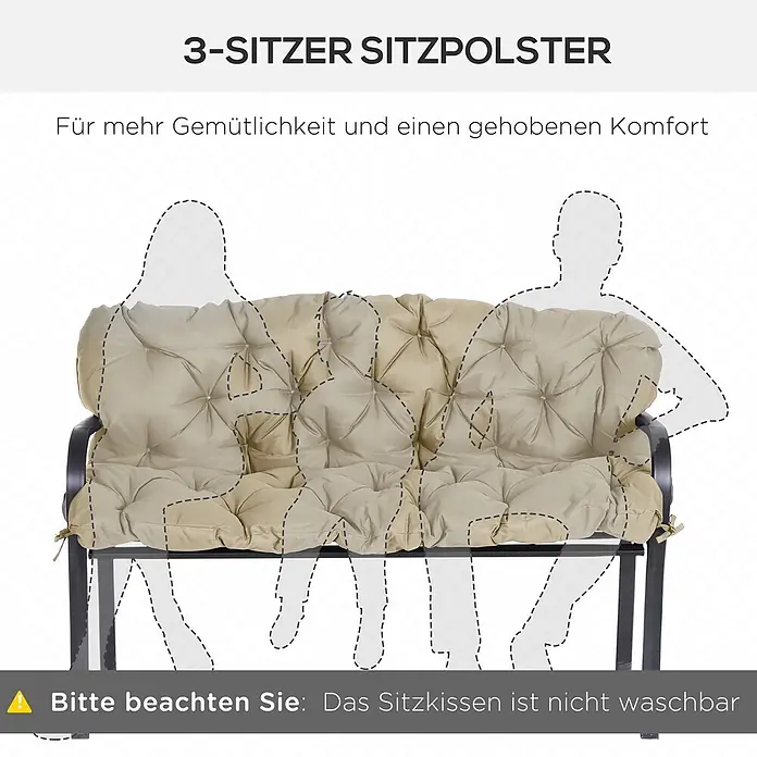 Outsunny Bankauflage - Gartenbank, 1 Stk., L x B x H: 150 x 98 x 8 cm, 100% Polyester, Khaki - Beiges, getuftetes 3-Sitzer Sitzpolster auf einer Bank für Gemütlichkeit und Komfort.