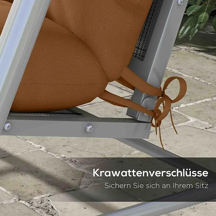 Outsunny Bankauflage Hollywoodschaukel - Hollywoodschaukel, 1 Stk., 100% Polyester, Braun - Braunes Polster mit Bindebändern sicher am grauen Stuhlrahmen befestigt.