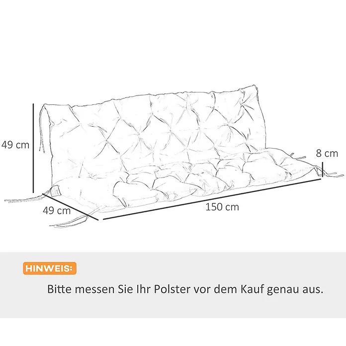 Outsunny Bankauflage - Gartenbank, 1 Stk., Polyester, Schaumstoff, Rot - Gestepptes Kissen mit Rücken- und Sitzteil, 150 cm lang, 49 cm hoch, 49 cm tief und 8 cm dick.