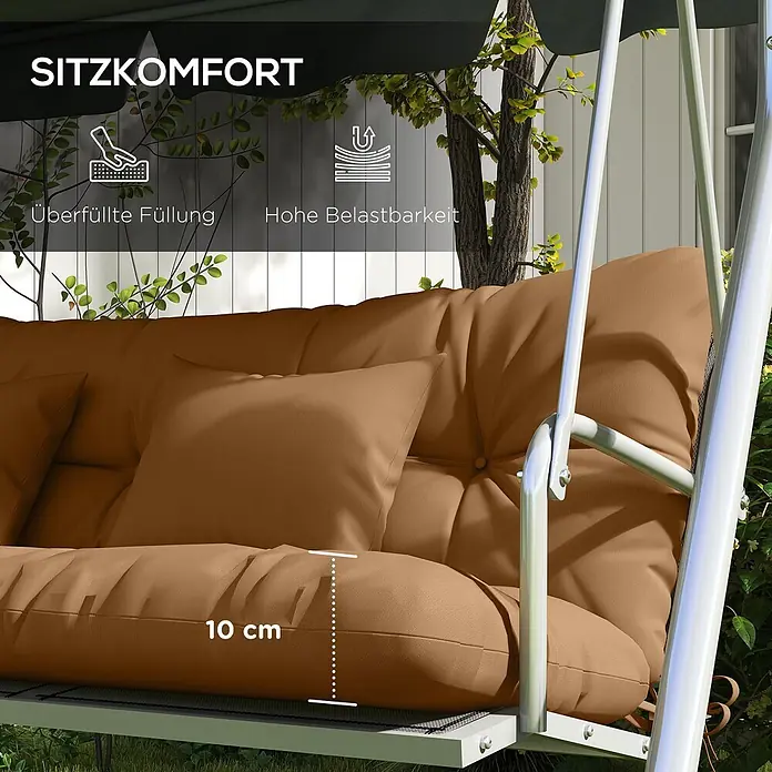 Outsunny Bankauflage Hollywoodschaukel - Hollywoodschaukel, 1 Stk., 100% Polyester, Braun - Plüschige 10 cm dicke braune Kissen für eine Gartenschaukel, die überragenden Komfort und hohe Belastbarkeit bieten.