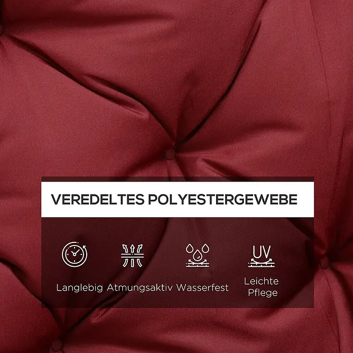 Outsunny Bankauflage - Gartenbank, 1 Stk., Polyester, Schaumstoff, Rot - Nahaufnahme von dunkelrotem, veredeltem Polyestergewebe, gepolstert, langlebig, atmungsaktiv, wasserfest und pflegeleicht.