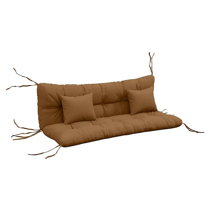Outsunny Bankauflage Hollywoodschaukel - Hollywoodschaukel, 1 Stk., 100% Polyester, Braun - Braunes getuftetes Outdoor-Bankkissen mit integrierter Rückenlehne, zwei kleinen Kissen und Befestigungsbändern.