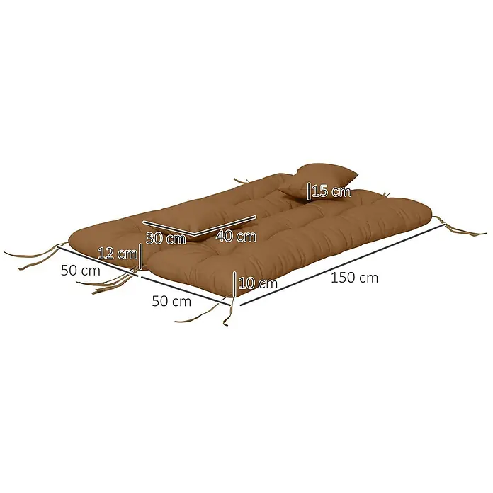 Outsunny Bankauflage Hollywoodschaukel - Hollywoodschaukel, 1 Stk., 100% Polyester, Braun - Braunes getuftetes Futonpolster mit Bändern und Maßen: 150x50 cm Basis, 10 cm dick, mit 15 cm hoher Rückenlehne.