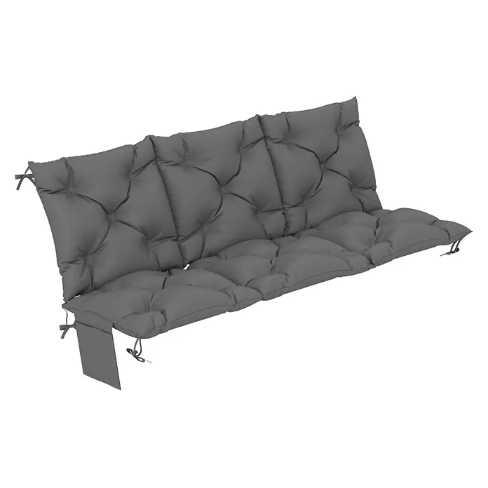 Outsunny Bankauflage - Hollywoodschaukel, 1 Stk., PP-Baumwolle, Polyester, Dunkelgrau - Gestepptes graues Gartenbankkissen mit Bändern.
