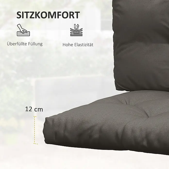Outsunny Bankauflage - Dekopaletten, 1 Stk., 100% Polyester, Dunkelgrau - Graues Polster-Set, 12 cm dick, mit überfüllter Füllung und hoher Elastizität für Komfort.