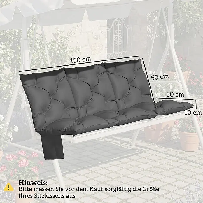 Outsunny Bankauflage - Hollywoodschaukel, 1 Stk., PP-Baumwolle, Polyester, Dunkelgrau - Dunkelgraues gestepptes Hollywoodschaukelkissen mit Abmessungen 150x50x10 cm.