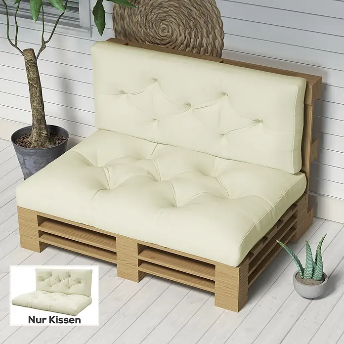 Outsunny Bankauflage Palettensitzpolster - Dekopaletten, 1 Stk., 100% Polyester, Cremeweiß - Gestepptes hellbeiges zweiteiliges Palettenkissen-Set für Sofa, bestehend aus Sitz- und Rückenkissen.