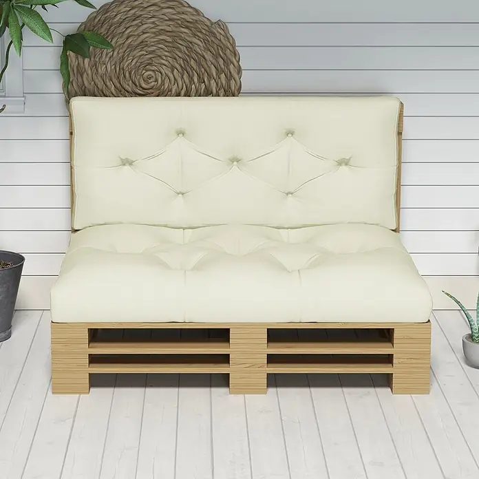 Outsunny Bankauflage Palettensitzpolster - Dekopaletten, 1 Stk., 100% Polyester, Cremeweiß - Helles, getuftetes Futonsofa auf Holzpaletten, ideal für den Außenbereich.