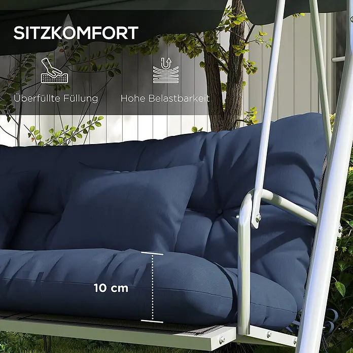 Outsunny Bankauflage Hollywoodschaukel - 1 Stk., 100% Polyester, Blau - Dickes, bequemes marineblaues Schaukelstuhlpolster mit Kissen, 10 cm sichtbar, für hohen Sitzkomfort im Freien.