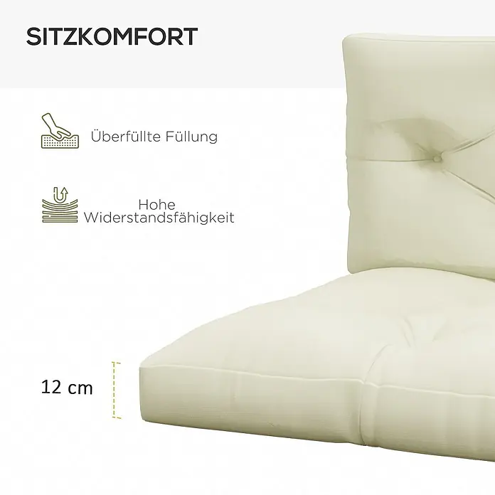 Outsunny Bankauflage Palettensitzpolster - Dekopaletten, 1 Stk., 100% Polyester, Cremeweiß - Cremefarbene Sofakissen, 12 cm dick, mit üppiger Füllung und hoher Widerstandsfähigkeit für Sitzkomfort.