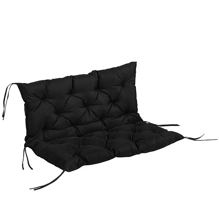 Outsunny Bankauflage - 1 Stk., 100% Polyester, Schwarz - Schwarzes getuftetes zweiteiliges Kissen mit Bändern für eine Bank oder einen Stuhl.