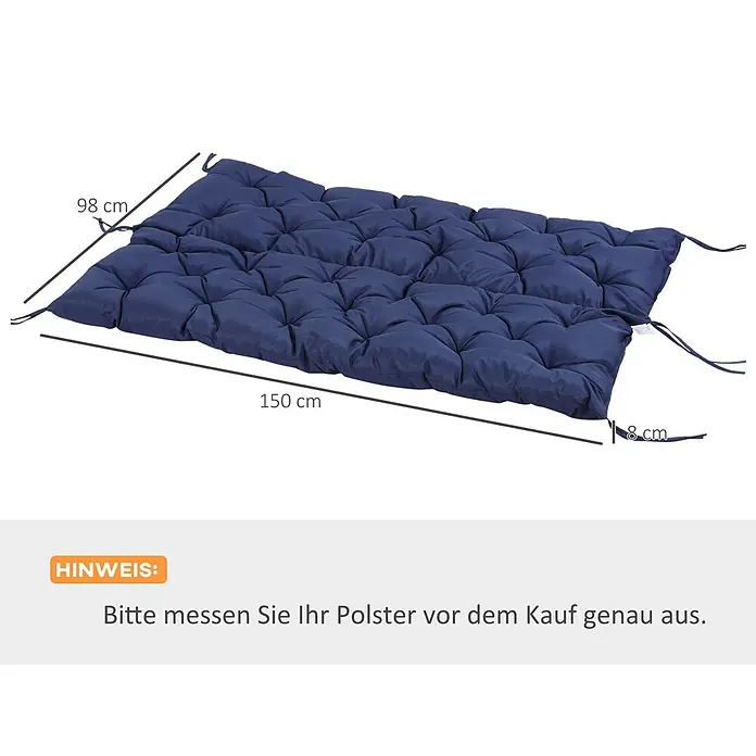 Outsunny Bankauflage - Gartenbank, 1 Stk., Polyester, Schaumstoff, Blau - Dunkelblaues getuftetes Gartenbankpolster mit Bändern, 150x98x8 cm.