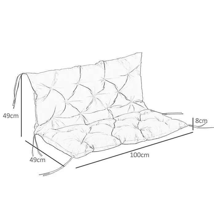 Outsunny Bankauflage - 1 Stk., 100% Polyester, Schwarz - Gestepptes Bankkissen mit Rückenlehne und Bindebändern, 100x49x8cm.