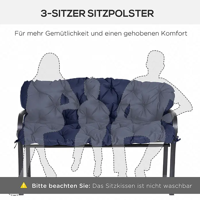 Outsunny Bankauflage - Gartenbank, 1 Stk., Polyester, Schaumstoff, Blau - Bequemes 3-Sitzer Bankkissen in Dunkelblau und Grau, für drei Personen ausgelegt.