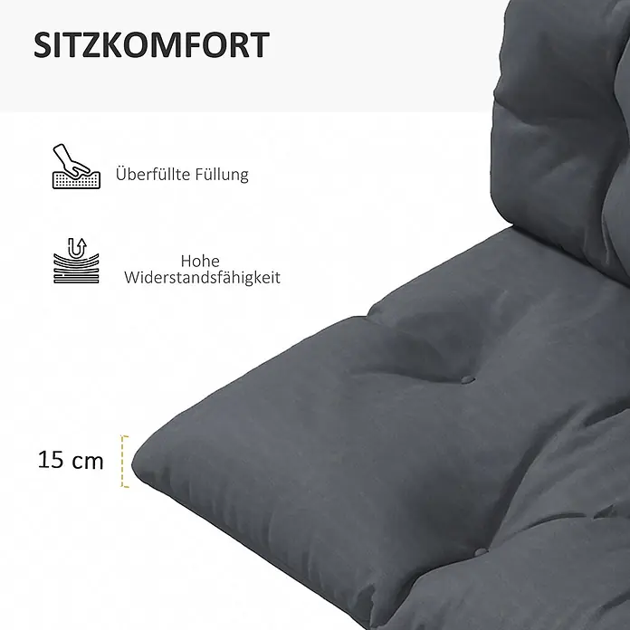 Outsunny Bankauflage - Dekopaletten, 1 Stk., L x B x H: 120 x 60 x 15 cm, Polyester, Schaumstoff, Dunkelgrau - Dunkelgraues, getuftetes Sitzkissen, 15 cm dick, betont Komfort und hohe Widerstandsfähigkeit.