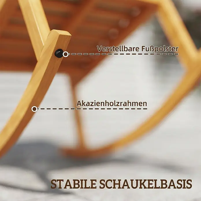 Outsunny Garten-Schaukelstuhl - 1 Stk., Akazienholz, Polyester, Beige - Akazienholz-Schaukelstuhl mit verstellbaren Fußpolstern und stabiler Schaukelbasis.