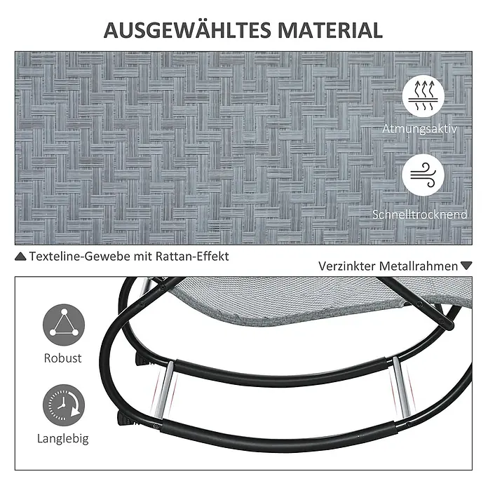 Outsunny Garten-Schaukelstuhl - 1 Stk., Netzstoff, Verzinktes Metall, Grau, B x T x H: 157 x 160 x 84 cm - Hellgraues Texteline-Gewebe mit Rattan-Effekt und robuster verzinkter Metallrahmen, atmungsaktiv und schnelltrocknend.
