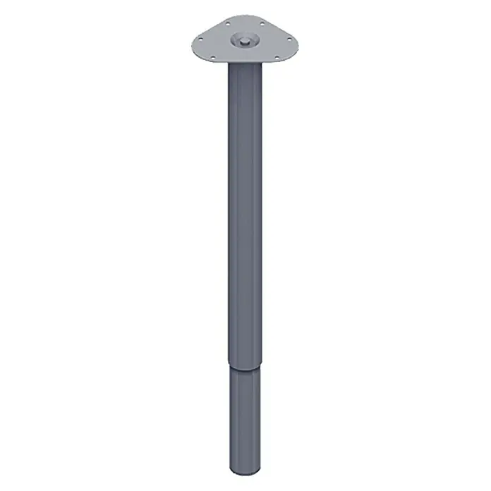 Element System Pata telescópica para muebles Expand - Diámetro: 5 cm, Ajuste de altura: 80 cm - 120 cm, Capacidad de carga: 75 kg, Acero, Aluminio - Una pata de mesa gris ajustable con una placa triangular para la fijación a la encimera. Ideal para espacios de trabajo flexibles.