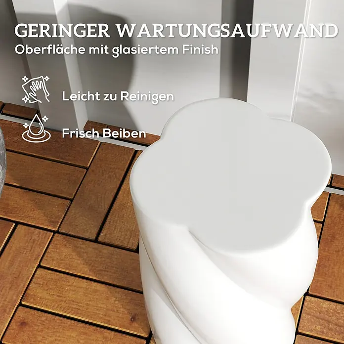 Outsunny Gartenhocker - Keramik, Weiß, B x T x H: 33 x 33 x 45 cm - Weißer, glasierter Keramikschemel mit gedrehtem Design auf Holzboden.
