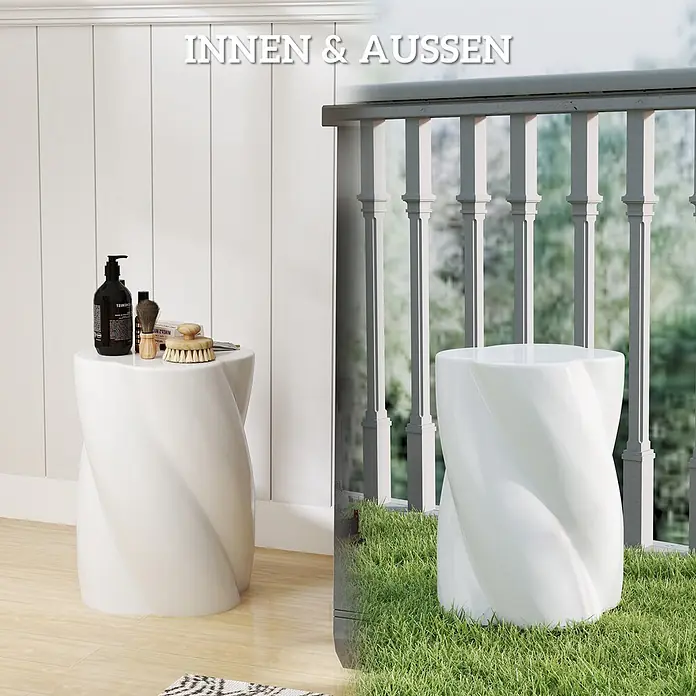 Outsunny Gartenhocker - Keramik, Weiß, B x T x H: 33 x 33 x 45 cm - Weißer, gedrehter Beistelltisch/Hocker für Innen- und Außenbereiche.