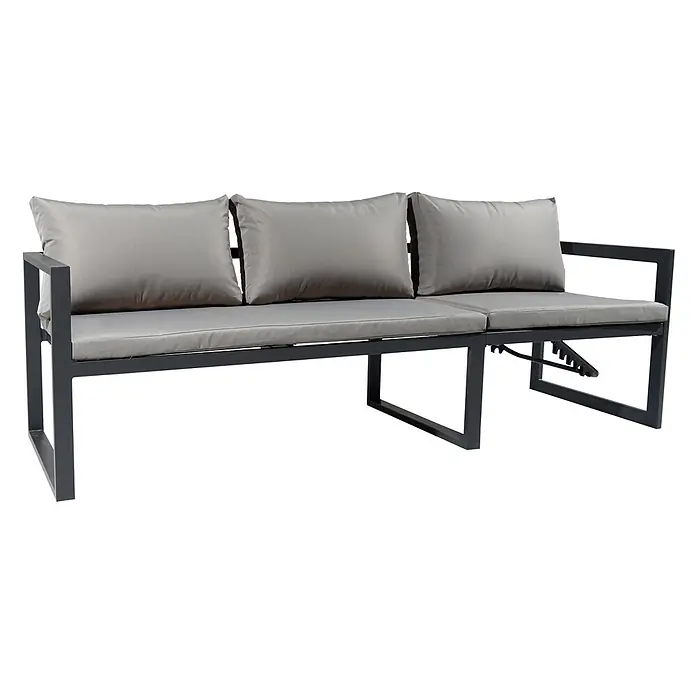 Happy Garden Loungemöbel-Set IBIZA - 6 -tlg., Aluminium, Grau - Anthrazitfarbenes Outdoor-Sofa mit hellgrauen Kissen und verstellbarer Rückenlehne.