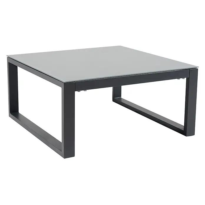 Happy Garden Loungemöbel-Set IBIZA - 6 -tlg., Aluminium, Grau - Quadratischer Couchtisch mit grauer Glasplatte und dunkelgrauem Metallrahmen.