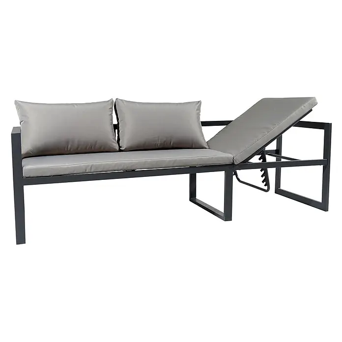 Happy Garden Loungemöbel-Set IBIZA - 6 -tlg., Aluminium, Grau - Dunkelgraues Outdoor-Sofa aus Metall mit hellgrauen Kissen und verstellbarer Liegefunktion.