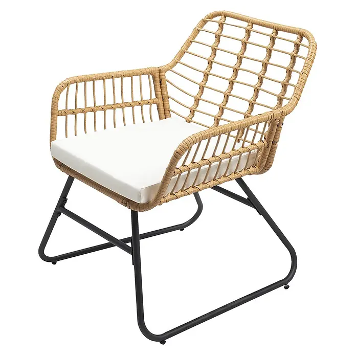 Happy Garden Loungemöbel-Set TIGA - 1 -tlg., Stahl, Beige - Rattansessel mit weißem Kissen und schwarzem Metallgestell.