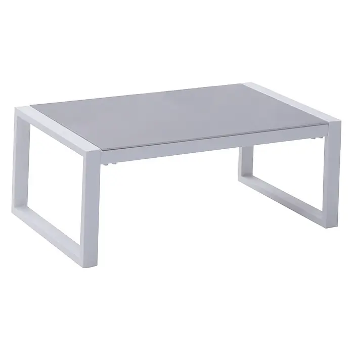 Happy Garden Loungemöbel-Set IBIZA - 4 -tlg., Aluminium, Blau - Kleiner weißer Metalltisch mit grauer Platte, geeignet als Erhöhung oder Beistelltisch.