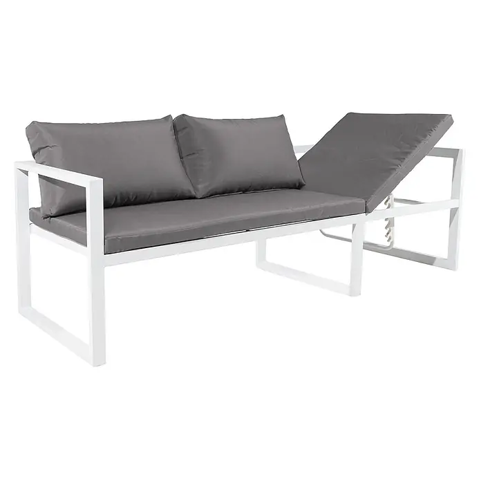 Happy Garden Loungemöbel-Set IBIZA - 2 -tlg., Aluminium, Grau - Weißes Metall-Gartensofa mit grauen Kissen und verstellbarer Rückenlehne auf einer Seite.