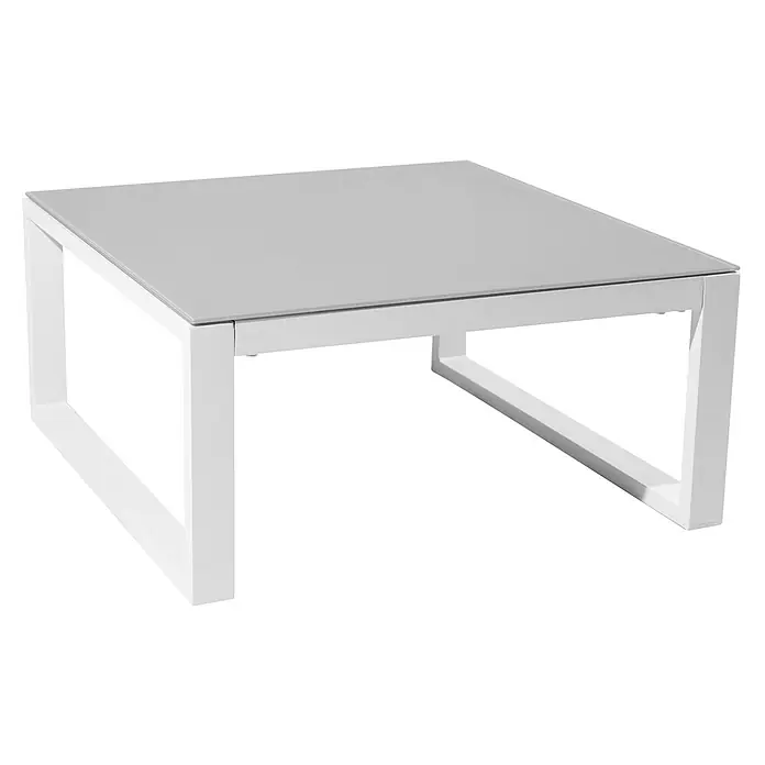 Happy Garden Loungemöbel-Set IBIZA - 6 -tlg., Aluminium, Grau - Quadratischer Couchtisch mit grauer Platte und weißem Metallgestell.