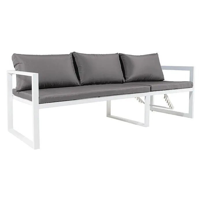 Happy Garden Loungemöbel-Set IBIZA - 6 -tlg., Aluminium, Grau - Weißes Outdoor-Sofa mit grauen Kissen, modernem Rahmen und verstellbarer Rückenlehne.