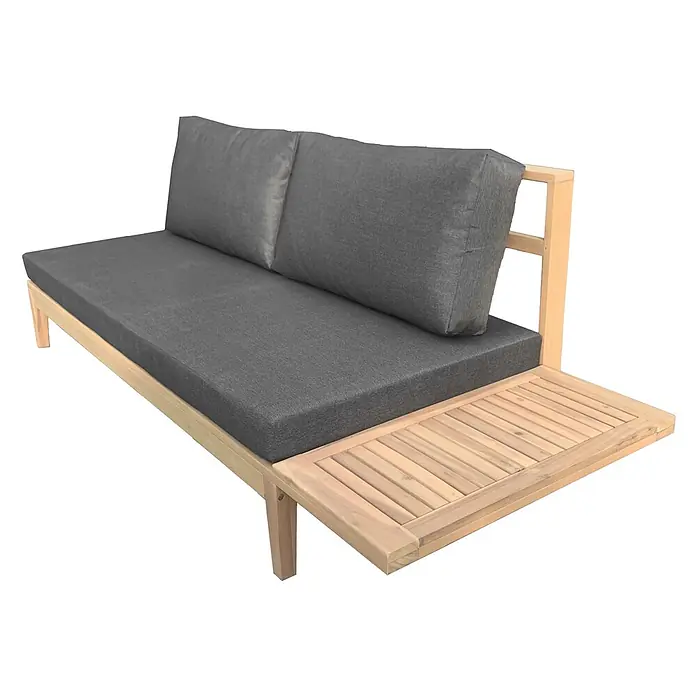 Happy Garden Loungemöbel-Set PANGKOR - 2 -tlg., Akazie, Grau - Outdoor-Holzsofa mit dunkelgrauen Polstern und integriertem Latten-Beistelltisch.