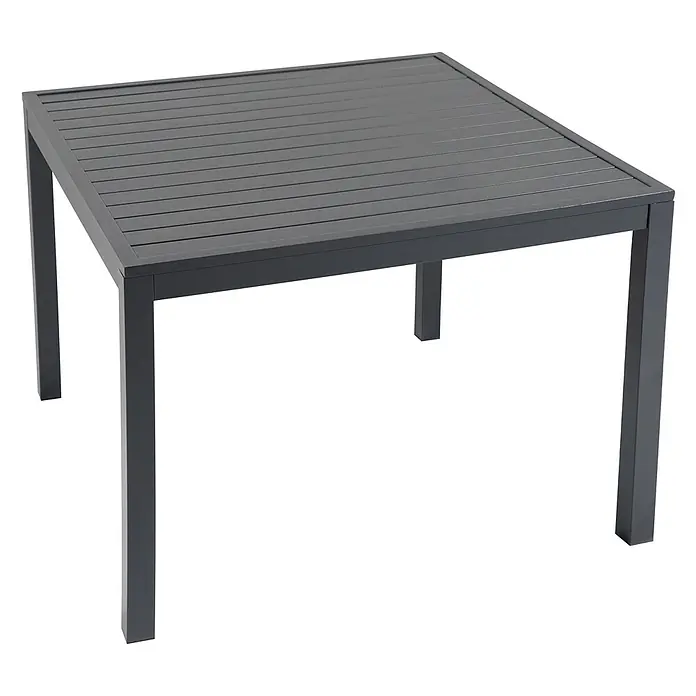 Happy Garden Loungemöbel-Set IBIZA - 6 -tlg., Aluminium, Grau - Quadratischer dunkelgrauer Lamellen-Metall-Gartentisch.