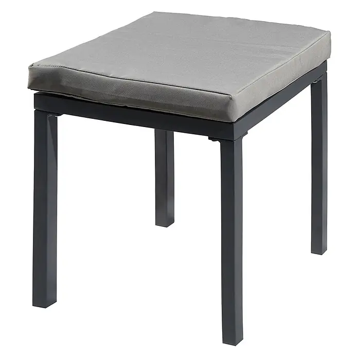 Happy Garden Loungemöbel-Set IBIZA - 6 -tlg., Aluminium, Grau - Dunkelgrauer Metallhocker mit hellgrauem Polsterkissen.