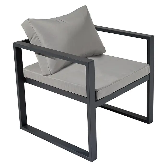 Happy Garden Loungemöbel-Set IBIZA - 6 -tlg., Aluminium, Grau - Moderner dunkelgrauer Metallsessel mit hellgrauen Kissen.